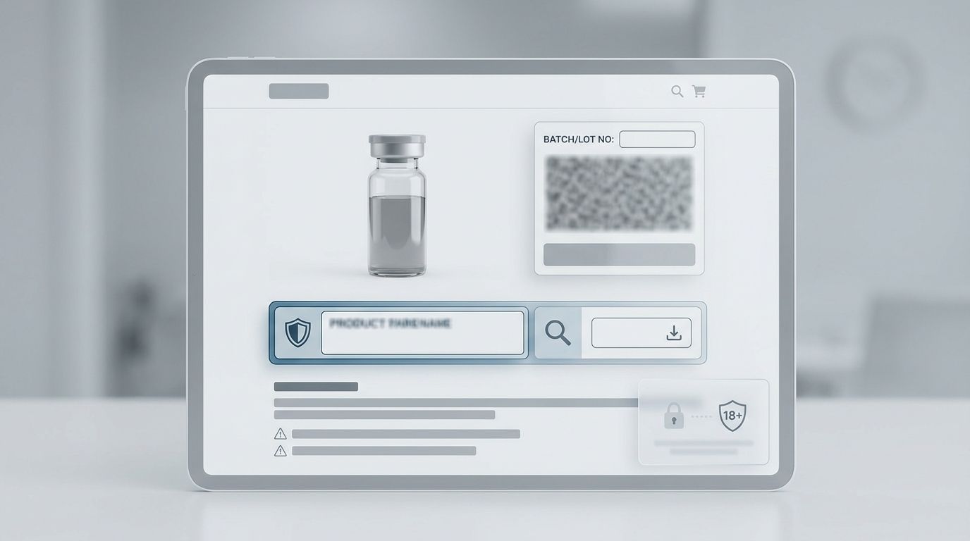 Generic RUO product page wireframe-style render.